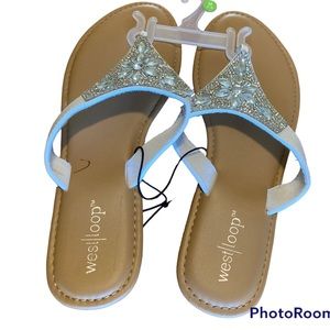 Tan/white with rhinestones flip flops (summer wear) West loops